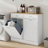Two-Compartment Tilt-Out Trash Cabinet, Pet Proof Kitchen Trash Cabinet with Cutting Board, Free Standing Laundry Sorter Cabinet, Laundry Hamper