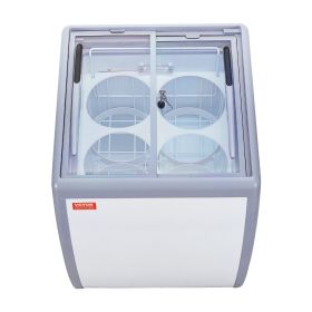 VEVOR Commercial Ice Cream Display Case, 5.6 Cu.ft Chest Freezer, Mobile Glass Top Deep Freezer, Restaurant Gelato Dipping Cabinet with 4 Large Tubs