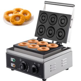 VEVOR 110V Commercial Waffle Donut Machine 6 Holes Double-Sided Heating 50-300¬∞C, Electric Doughnut Maker 1550W