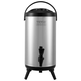 VEVOR Stainless Steel Insulated Beverage Dispenser, 2.4 Gallon 9.2 Liter, Thermal Hot and Cold Drink Server Dispenser with Spigot Handle
