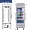 27"W Commercial Refrigerator Single Glass Door Stainless Steel Display Refrigerator 18.68 Cu.ft. Reach-in Merchandising Refrigerator Upright Fan Cooli