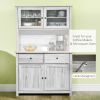 63.5" Kitchen Buffet with Hutch, Pantry Storage Cabinet with 4 Shelves, Drawers, Framed Glass Doors, Open Microwave Countertop, Ash Grey