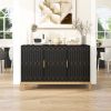 Carved Line 3 Door Storage Cabinet ,Sideboard Buffet Cabinet With Adjustable Shelf,Large Storage Accent Cabinet For Living Room,Dining Room,Kitchen