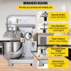 VEVOR Commercial Food Mixer 20Qt 750W 3 Speeds Adjustable 105 180 and 408 RPM Food Processor Heavy Duty with Stainless Steel Bowl Dough Hooks Whisk Be