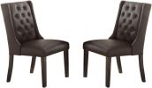 Modern Faux Leather Espresso Tufted Set of 2 Chairs Dining Seat Chair Birch veneer MDF Kitchen Dining Room