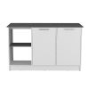 Juniper Kitchen Island with Large Top Surface, Double Door Cabinet, and Open Shelves White / Onyx