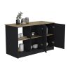 Juniper Kitchen Island with Large Top Surface, Double Door Cabinet, and Open Shelves Black / Macadamia