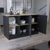 Juniper Kitchen Island with Large Top Surface, Double Door Cabinet, and Open Shelves Black / Macadamia