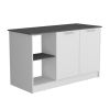Juniper Kitchen Island with Large Top Surface, Double Door Cabinet, and Open Shelves White / Onyx