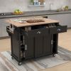 Kitchen Cart with Rubber wood Drop-Leaf Countertop, Concealed sliding barn door adjustable height