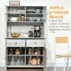 63.5" Kitchen Buffet with Hutch, Pantry Storage Cabinet with 4 Shelves, Drawers, Framed Glass Doors, Open Microwave Countertop, Ash Grey