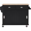 Kitchen Cart with Rubber wood Drop-Leaf Countertop, Concealed sliding barn door adjustable height