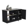 Juniper Kitchen Island with Large Top Surface, Double Door Cabinet, and Open Shelves Black / Ibiza Marble
