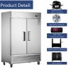 54"W Commercial Refrigerator 2 Section 2 Solid Door Stainless Steel Reach-in Refrigerator 42.2 Cu.ft. Upright Fan Cooling Refrigerator for Restaurant