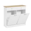 Two-Compartment Tilt-Out Trash Cabinet, Pet Proof Kitchen Trash Cabinet with Cutting Board, Free Standing Laundry Sorter Cabinet, Laundry Hamper