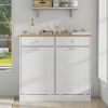Two-Compartment Tilt-Out Trash Cabinet, Pet Proof Kitchen Trash Cabinet with Cutting Board, Free Standing Laundry Sorter Cabinet, Laundry Hamper