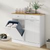 Two-Compartment Tilt-Out Trash Cabinet, Pet Proof Kitchen Trash Cabinet with Cutting Board, Free Standing Laundry Sorter Cabinet, Laundry Hamper
