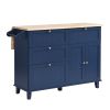 TOPMAX Farmhouse Kitchen Island Set with Drop Leaf and 2 Seatings,Dining Table Set with Storage Cabinet, Drawers and Towel Rack, Blue+Black+Brown