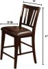 Set of 2 Counter Height Chairs Dark Espresso Finish Solid wood Kitchen Dining Room Furniture Padded Leatherette Seat Unique back