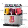 110V Commercial Slushy Machine 45L 3 Tank 1100W Stainless Steel Margarita Frozen Drink With Powerful Compressor Efficient Cooling Perfect for Supermar