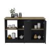 Juniper Kitchen Island with Large Top Surface, Double Door Cabinet, and Open Shelves Black / Macadamia