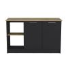 Juniper Kitchen Island with Large Top Surface, Double Door Cabinet, and Open Shelves Black / Macadamia
