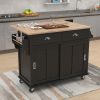 Kitchen Cart with Rubber wood Drop-Leaf Countertop, Concealed sliding barn door adjustable height