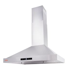 VEVOR Wall Mount Range Hood, Ductless Chimney-Style Kitchen Stove Vent, Stainless Steel Permanent Filter with 3-Speed Exhaust Fan, 2 Baffle Filters (Control Mode: Touch Switch)