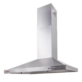 VEVOR Wall Mount Range Hood, Ductless Chimney-Style Kitchen Stove Vent, Stainless Steel Permanent Filter with 3-Speed Exhaust Fan, 2 Baffle Filters (Control Mode: Mechanical Button)