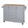 K&K Rolling Kitchen Island with Storage, Kitchen Cart with Rubber Wood Top, 3 Drawer, 2 Slide-Out Shelf and Internal Storage Rack
