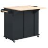 Kitchen Island with Power Outlet,Kitchen Storage Island with Drop Leaf and Rubber Wood,Open Storage and Wine Rack,5 Wheels