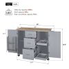 K&K Rolling Kitchen Island with Storage, Kitchen Cart with Rubber Wood Top, 3 Drawer, 2 Slide-Out Shelf and Internal Storage Rack