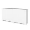 Caledon 2 Piece Kitchen Set, Kitchen Island + Upper Wall Cabinet , White /Walnut