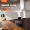 VEVOR Wall Mount Range Hood, Ductless Chimney-Style Kitchen Stove Vent, Stainless Steel Permanent Filter with 3-Speed Exhaust Fan, 2 Baffle Filters
