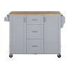 K&K Rolling Kitchen Island with Storage, Kitchen Cart with Rubber Wood Top, 3 Drawer, 2 Slide-Out Shelf and Internal Storage Rack