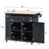 Kitchen Island with Power Outlet,Kitchen Storage Island with Drop Leaf and Rubber Wood,Open Storage and Wine Rack,5 Wheels